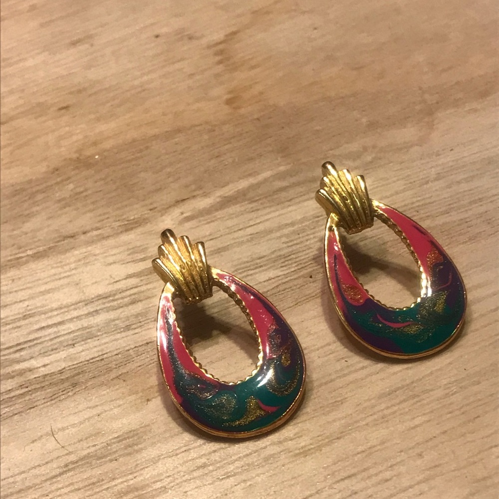 Unique Multicolored Gold Toned Earrings